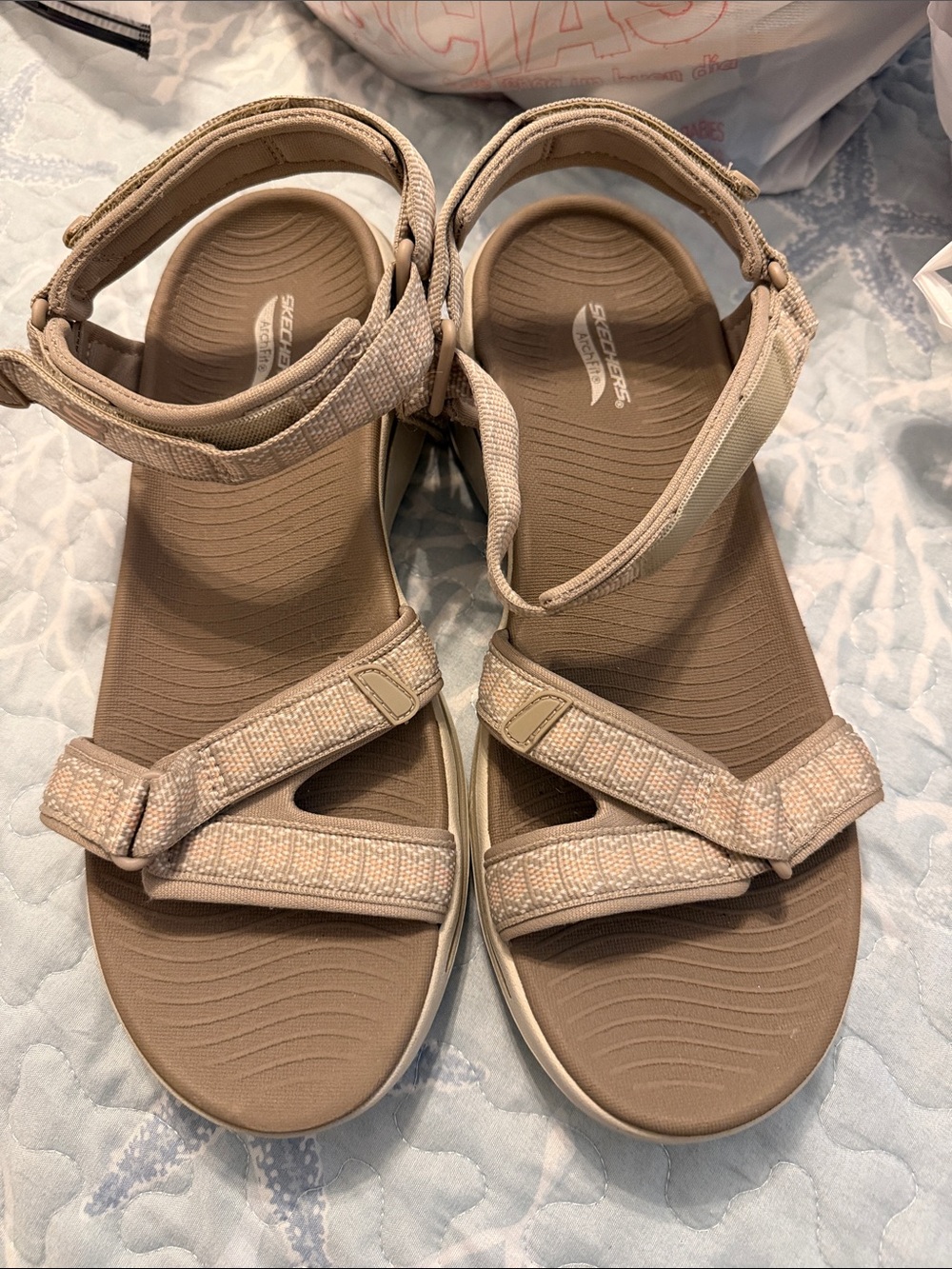 Skechers Women's Beige Strap Comfort Sandals